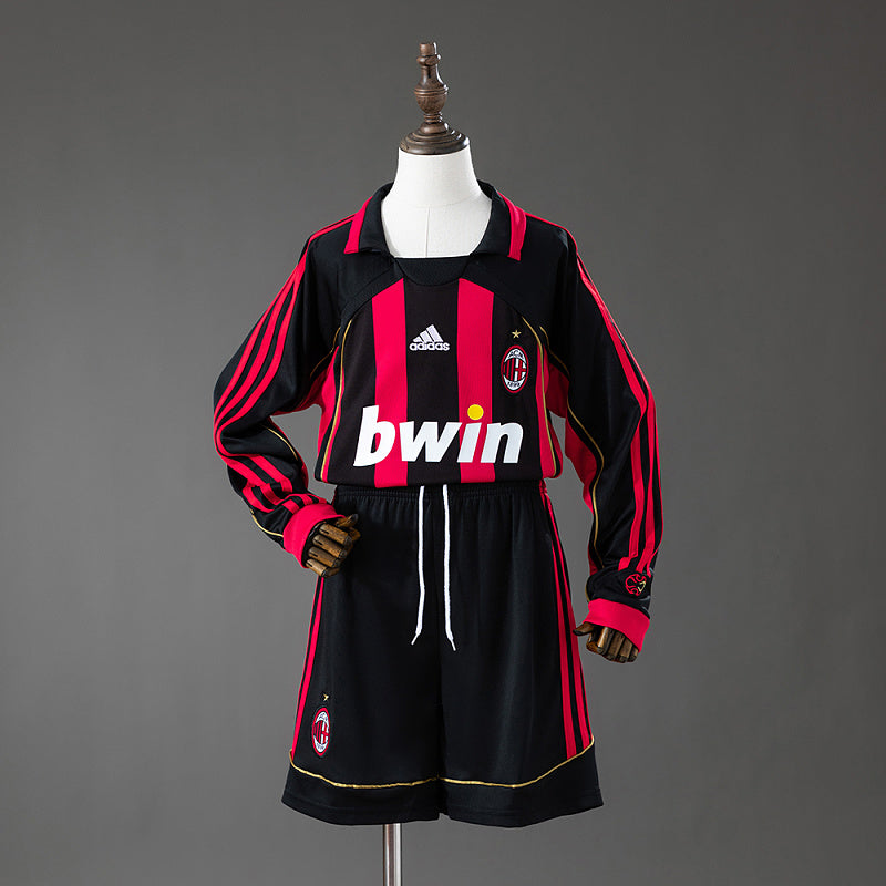Conjunto Infantil AC Milan 06/07 Home Retro Long Sleeve