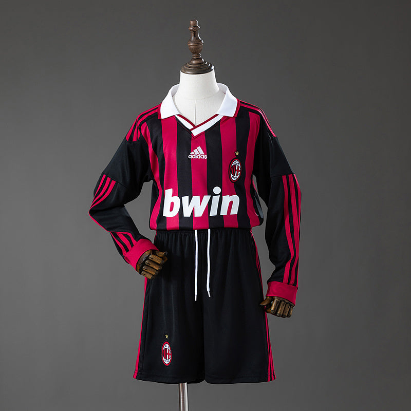 Conjunto Infantil AC Milan 09/10 Home Retro Long Sleeve