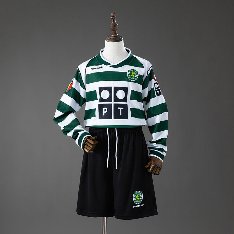 Conjunto Infantil Sporting CP 01/02 Home Retro Long Sleeve
